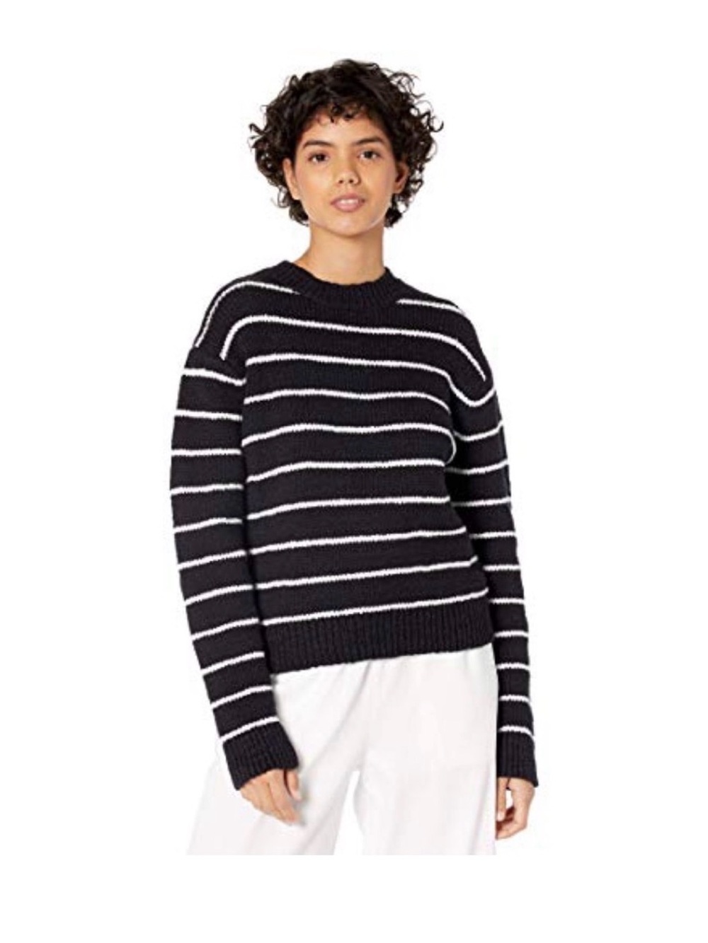 VINCE textured striped black & white crew neck sweater large - Picture 2 of 6